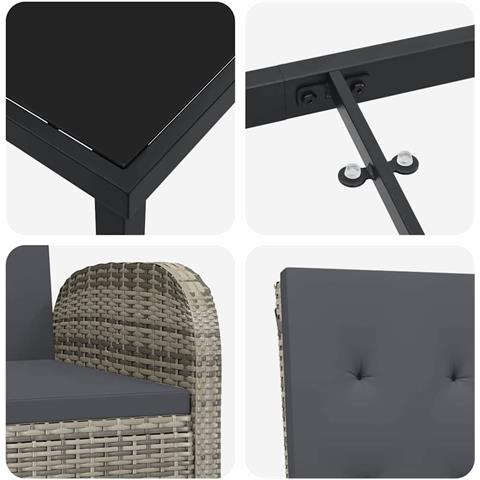 Set da Pranzo per Giardino con cuscino 5 pcs Grigio polyrattan - Foto 9