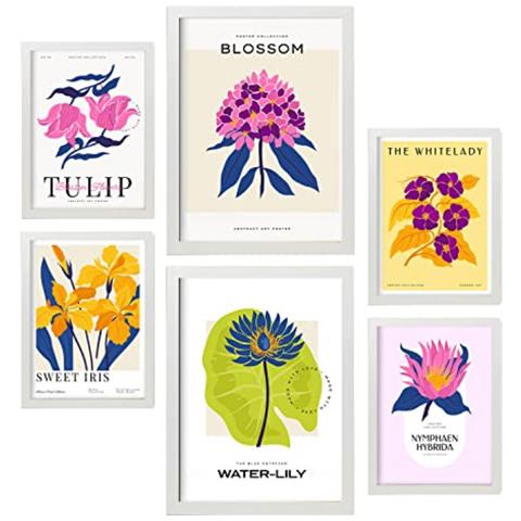 Set Di 6 Stampe Fiori, Dolci Stampe Naturali E Botaniche Per L'interior Design A3 & A4 Cornice Bianca - Foto 1