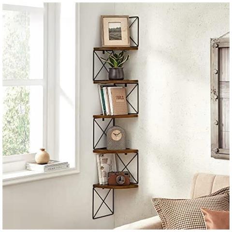 Libreria con mensole angolari in stile loft rustico marrone per soggiorno - Foto 2
