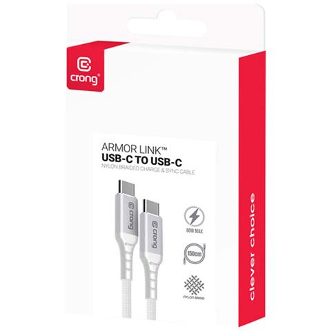 Cavo Usb-c A Usb-c 60w Power Delivery 3a 150cm Modello Armor Link, Bianco - Foto 4