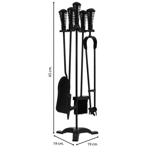Set Attrezzi Per Camino In Metallo Nero 5pz 19x19x65h Cm - Foto 2