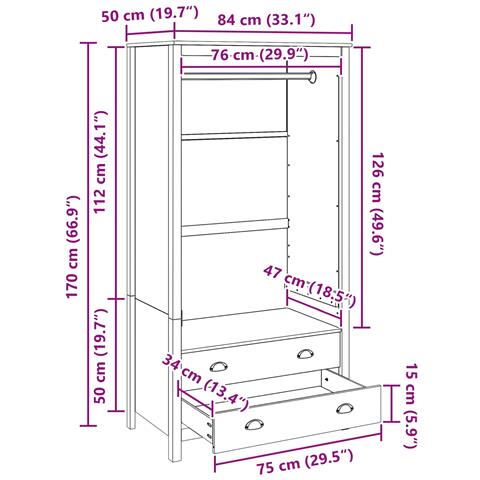 Guardaroba con cassetto Marrone miele 84 x 50 x 170 cm - Foto 9