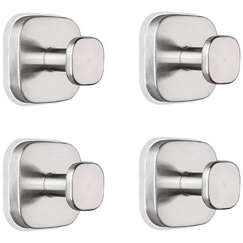 Set Da 4 Ganci Quadrati In Acciaio Inossidabile Con Ventosa - Installazione Senza Fori, Impermeabili, Riutilizzabili, Argento - Foto 1