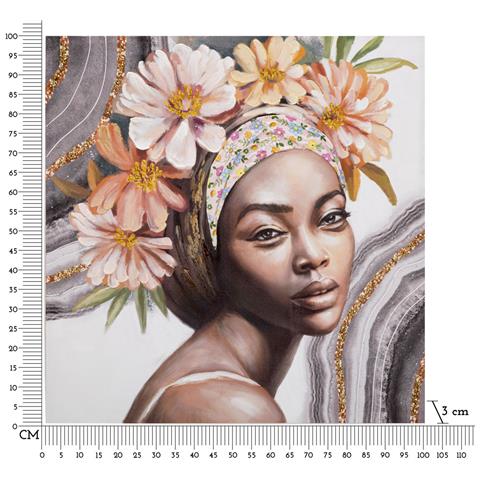 Dipinto Su Tela Naomi A, Ritratto Femminile Con Fiori E Turbante - Foto 6