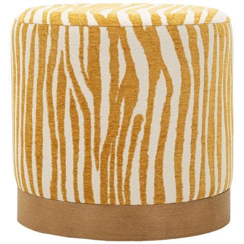 Pouf Savana Rotondo In Compensato E Tessuto Senape E Marrone Ø40x40 Cm - Foto 1