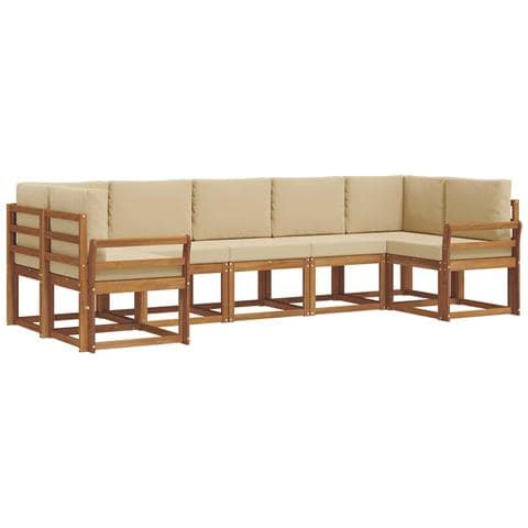 Set di divani da esterno con cuscino 7 pcs Naturale e Beige - Foto 1