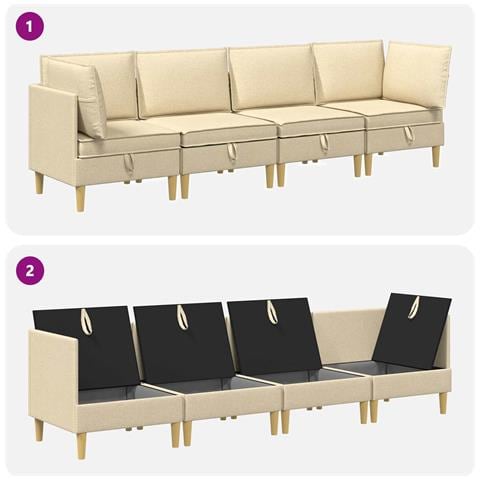 Set di divani modulari con spazio di archiviazione 4 pcs Crema - Foto 8