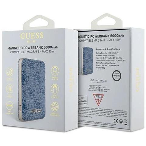 Guess Batteria Esterna Wireless 5000mah, 15w, Blu, Magsafe - Foto 4