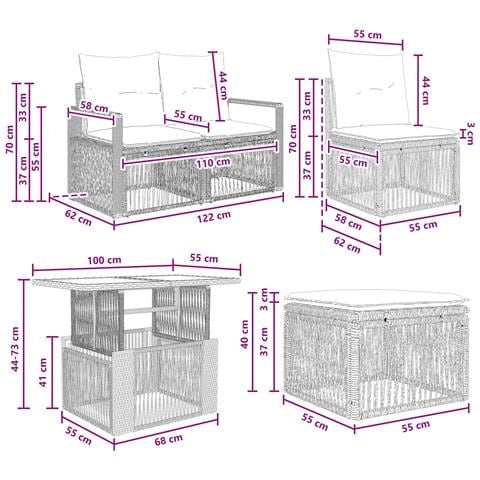 Set Divano da Giardino 5 pz Nero e Bianco Crema polyrattan - Foto 2