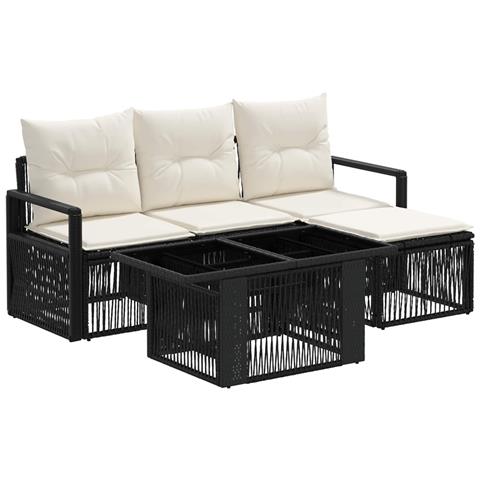 Set Divano da Giardino 5 pz Nero e Bianco Crema polyrattan - Foto 1