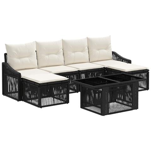 Set Divano da Giardino 7 pz Nero e Bianco Crema polyrattan - Foto 1