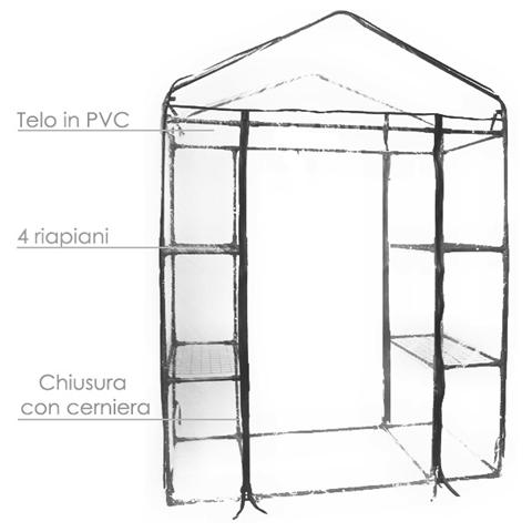 Serra da giardino per piante e fiori struttura 4 ripiani Pvc 140x72x195 cm - Foto 2