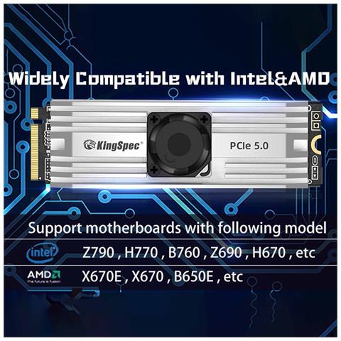 SSD 1TB M. 2-2280 Interfaccia PCIe Gen5 x4, NVME 2.0 Gen5x4 Gaming Ad Ventola ad Alte Prestazioni - Foto 2