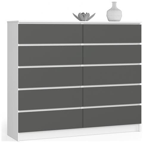 Cassettiera K140, 10 cassetti, 138x40x121 cm, Colore Bianco e Grigio Grafite - Foto 1