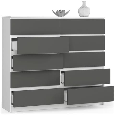Cassettiera K140, 10 cassetti, 138x40x121 cm, Colore Bianco e Grigio Grafite - Foto 2