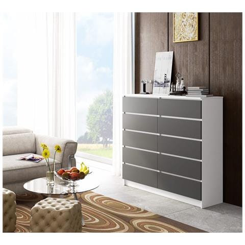 Cassettiera K140, 10 cassetti, 138x40x121 cm, Colore Bianco e Grigio Grafite - Foto 4