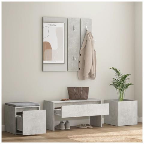 Set Di Mobili Da Corridoio Grigio Cemento In Legno Multistrato - Foto 2