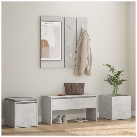 Set Di Mobili Da Corridoio Grigio Cemento In Legno Multistrato - Foto 8