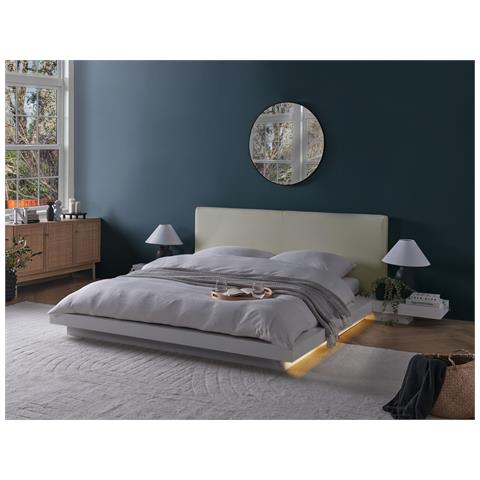Letto Matrimoniale Led Ecopelle Bianco 160 X 200 Cm Zen - Foto 1