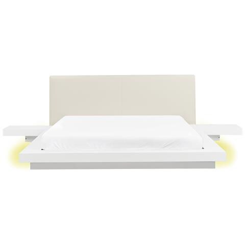 Letto Matrimoniale Led Ecopelle Bianco 160 X 200 Cm Zen - Foto 2