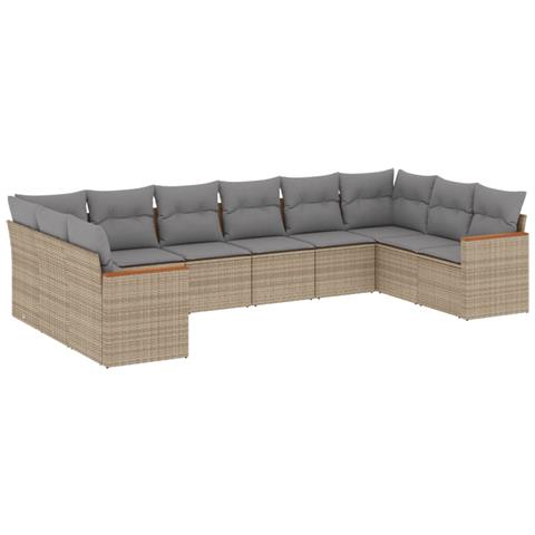 Set Divano Da Giardino 10 Pz Con Cuscini Beige In Polyrattan - Foto 2