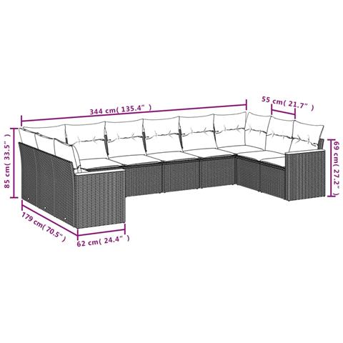 Set Divano Da Giardino 10 Pz Con Cuscini Beige In Polyrattan - Foto 3