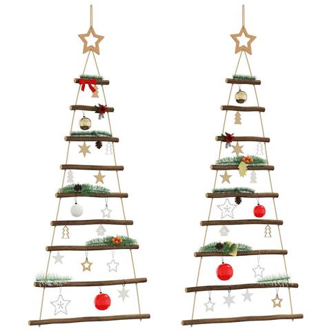 Alberi Di Natale Sospesi Con Stelle 2 Pz 55x120cm Ramo Naturale - Foto 2