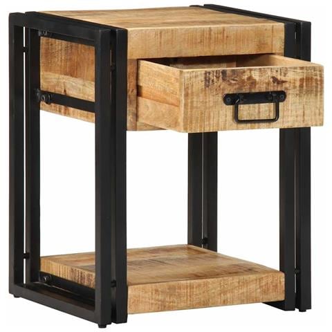 Comodino 40x35x50 cm in Legno Grezzo Massello di Mango - Foto 1