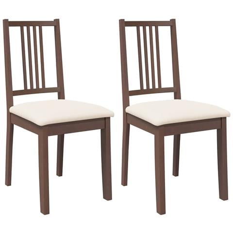 Sedie da Pranzo con Cuscini 2pz Marrone Legno Massello di Hevea - Foto 1
