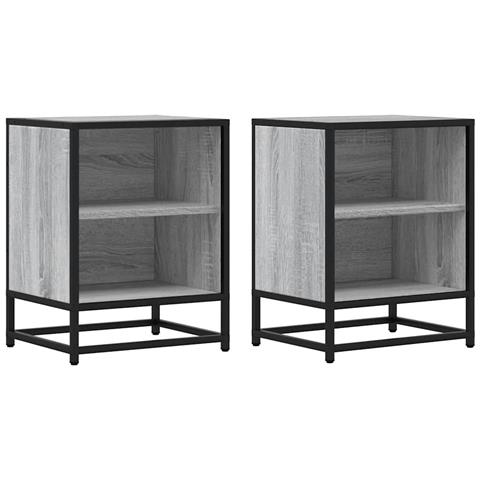 Comodini 2pz Grigio Sonoma 40x31x50cm Legno Multistrato Metallo - Foto 2