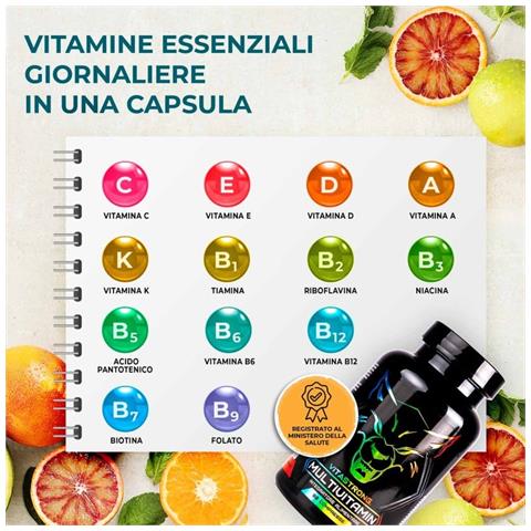 Multivitaminico Completo Vitastrong - 13 Vitamine Naturali, Vitamina C, E, B1, B2, B6, D, A, K, B12, Biotina - 100% Naturale - Foto 4