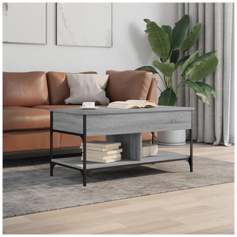 Lusso Casadino -  Tavolino Salotto Grigio Sonoma 100x50x50 Cm Multistrato Metallo - Foto 2