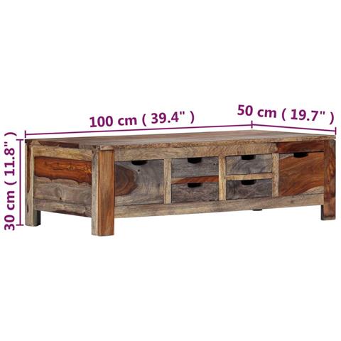 Lusso Casadino - Tavolino Da Caffè Grigio 100x50x30cm In Legno Massello Acacia - Foto 8