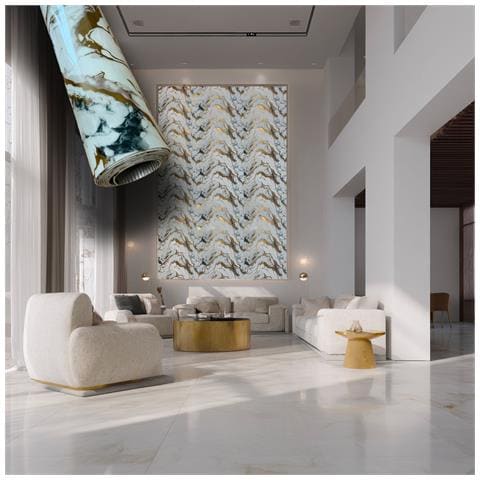 Rotolo Da 3,6mq Rivestimento Autoadesivo In Sxp Thermo/acustico Marmo Lucido Hi-res 1200x3000x2,5mm Hydro. Col. Pld-2028 - Foto 1