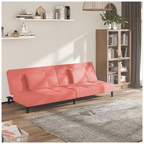 Divano Letto a 2 Posti con 2 Cuscini Rosa in Velluto - Foto 2