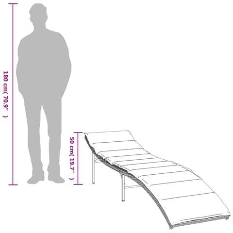 Lettino Prendisole con Cuscino Grigio 55x199x50cm in Polyrattan - Foto 9