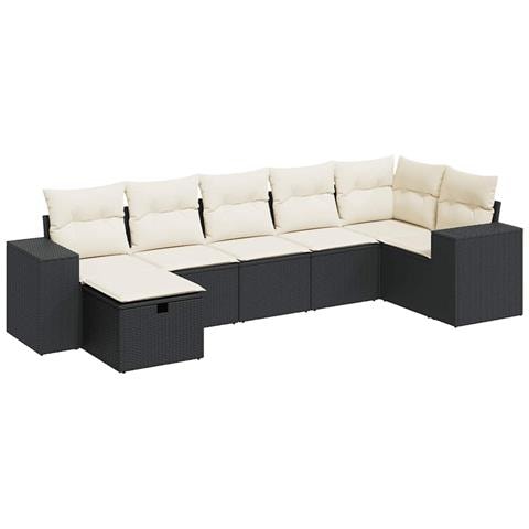 Set Divani da Giardino con Cuscini 7pz Nero Polyrattan - Foto 1