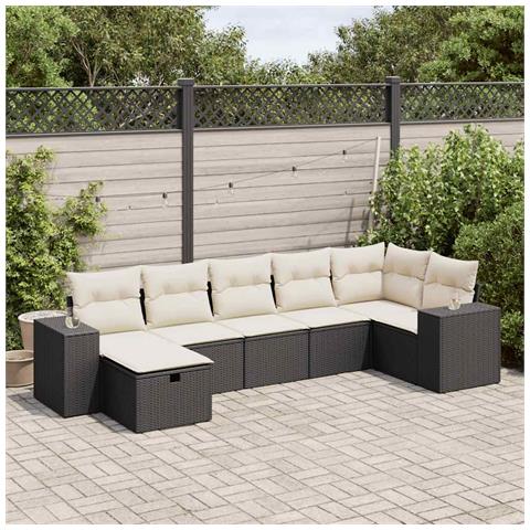 Set Divani da Giardino con Cuscini 7pz Nero Polyrattan - Foto 2