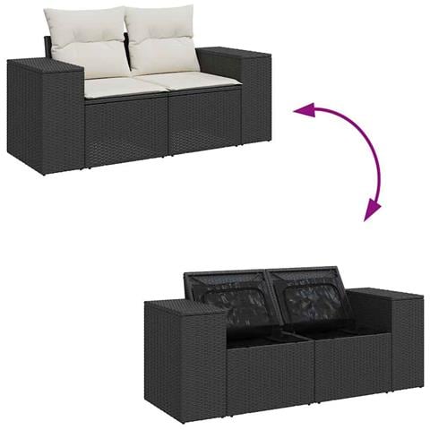 Set Divani da Giardino con Cuscini 7pz Nero Polyrattan - Foto 9