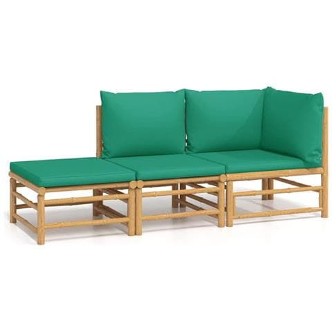 Set Salotto da Giardino 3pz con Cuscini Verdi Bambù - Foto 1