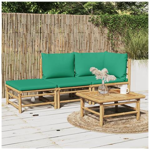Set Salotto da Giardino 3pz con Cuscini Verdi Bambù - Foto 2