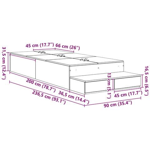 Struttura letto con contenitore in rovere affumicato 90x200 cm - Foto 8