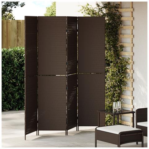 Divisorio per stanze 4 pannelli pieghevole marrone 195x180 cm in poly rattan - Foto 2