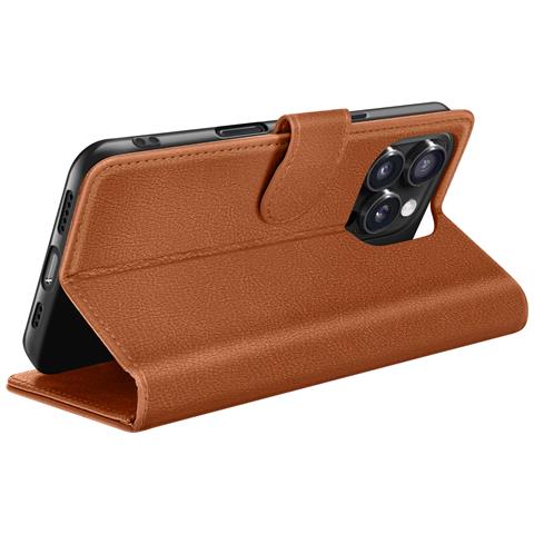 Custodia A Portafoglio Per Iphone 16 Pro Max Con Supporto E Linguetta Magnetica, Marrone - Foto 2