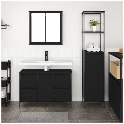 Set di mobili per il bagno 2 pcs Rovere nero 36 x 35 x 165 cm - Foto 2