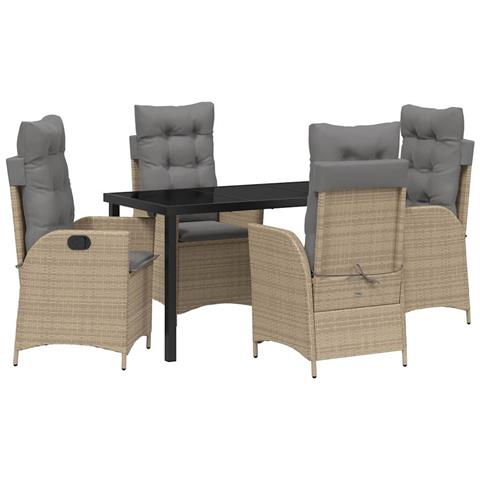 Set da Pranzo per Giardino 5 pcs Beige polyrattan - Foto 1