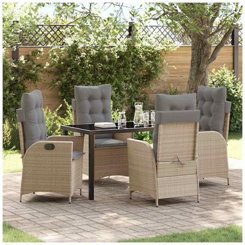 Set da Pranzo per Giardino 5 pcs Beige polyrattan - Foto 2
