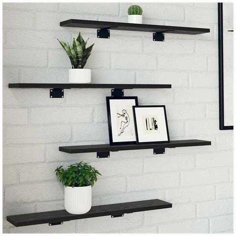 Scaffale 4 pcs Nero 60 x 10 x 1.5 cm Legno multistrato - Foto 2