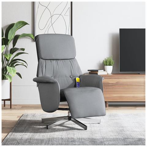 Poltrona Reclinante Massaggio Poggiapiedi Grigio Chiaro Tessuto - Foto 2