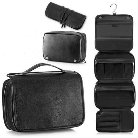 Borsa Da Toilette Da Viaggio 3-in-1 - Organizer Portatile In Pelle Pu Con Gancio E Scomparti Multipli Black - Foto 1